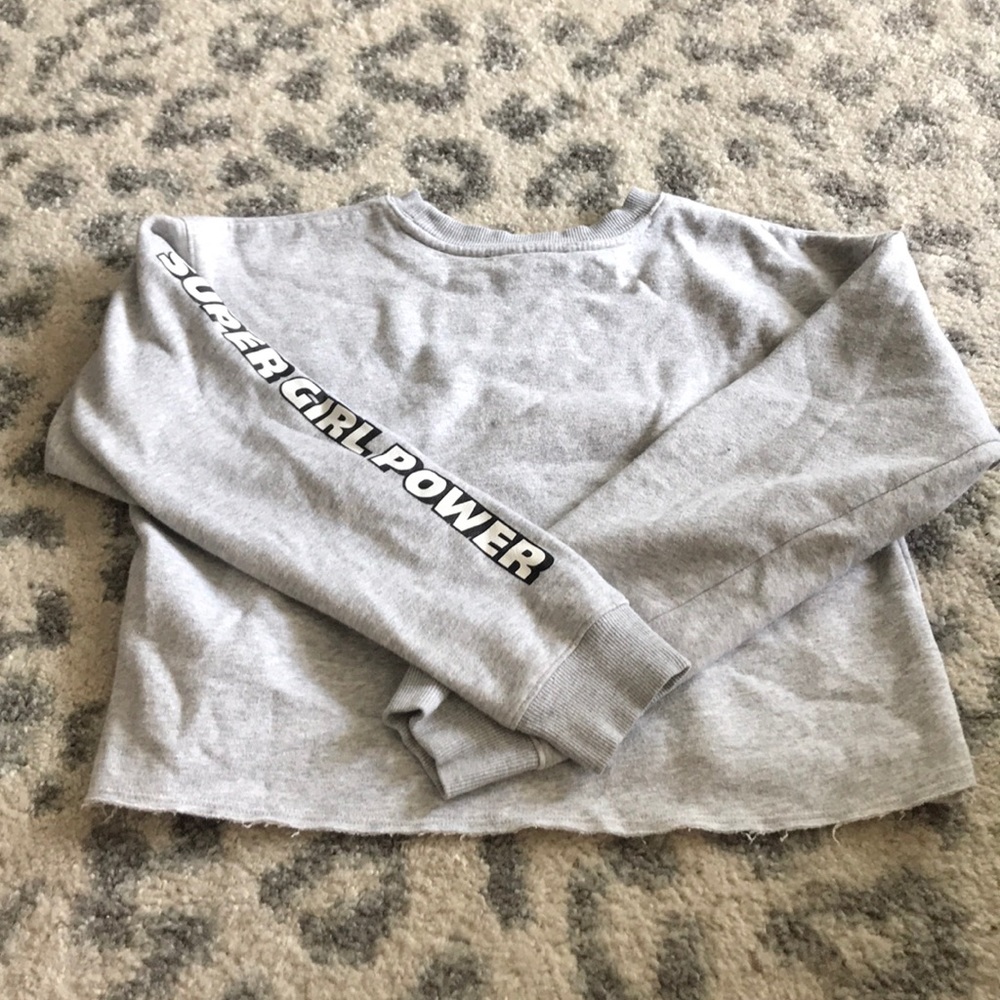 Cropped Grey Super Girl Power Logo Sweatshirt
